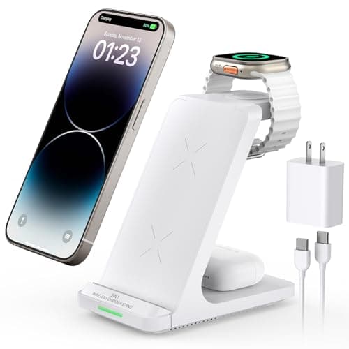 Wireless Charging Station, 3 in 1 Fast Wireless Charger Stand for Multiple Devices Apple Watch Ultra Series 11 10 9 8 7 6 SE 5 4 3 2, iPhone 17 16 15 14 13 12 11 Pro Max/Plus/Air/X/XS/XR/SE, Airpods - Image 1