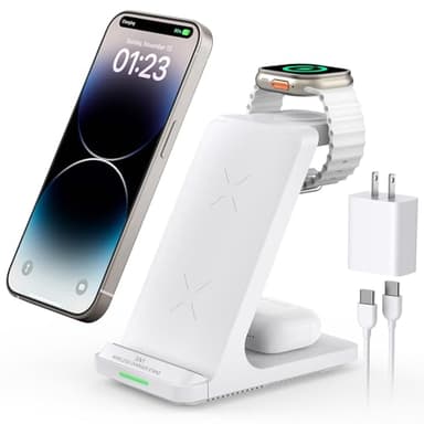 Wireless Charging Station, 3 in 1 Fast Wireless Charger Stand for Multiple Devices Apple Watch Ultra Series 11 10 9 8 7 6 SE 5 4 3 2, iPhone 17 16 15 14 13 12 11 Pro Max/Plus/Air/X/XS/XR/SE, Airpods - Image 1