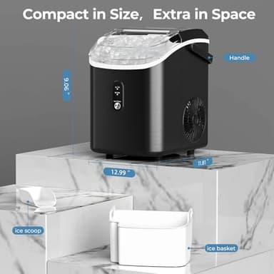 Nugget Ice Maker Countertop, 35.5Lbs/24Hrs Chewable Sonic Ice Machine with Self-Cleaning, Handle, Water Tank, Quiet Operation & Portable Pellet Ice Maker for Home, Office, Kitchen, Bar, Deep Black - Image 6