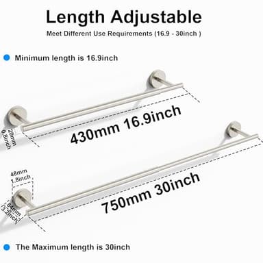 Round Bathroom Towel Bar, Stainless Steel Towel Holder Towel Rack for Bathroom Wall Mounted Towel Rod Heavy Duty Hand Towel Holder Organizer Modern Home Decor,Nickel - Image 5