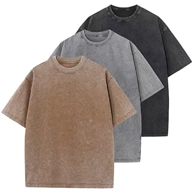 3 Pcs Oversized Heavy Cotton Summer T-Shirts Vintage Unisex Short Sleeves Casual Loose Basic Tops(A-Coffee+Grey+Black XL) - Image 1