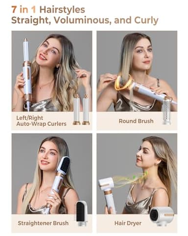 UKLISS Hair Dryer Brush 7 in 1，110000 RPM Hair Dryer with Diffuser for Curly & Twisted Hair Professional Ionic Brush Blow Dryer for Salon-Quality Styling, White Gold - Image 2