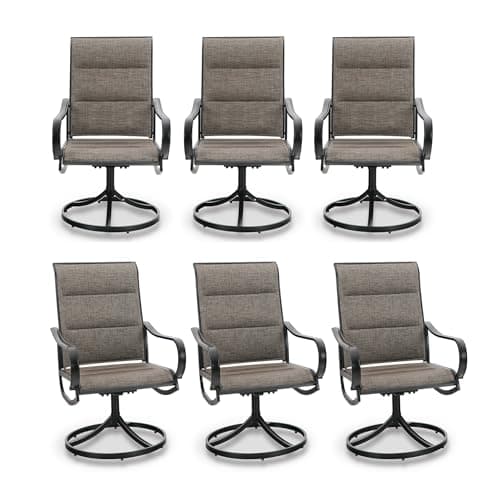 PHI VILLA Outdoor Swivel Patio Dining Chairs Set of 6, All Weather Patio Chair with Padded Textilene & Metal Frame for Outdoor Poolside Lawn Garden, Brown - Image 1