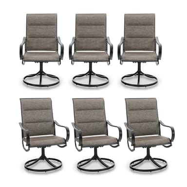 PHI VILLA Outdoor Swivel Patio Dining Chairs Set of 6, All Weather Patio Chair with Padded Textilene & Metal Frame for Outdoor Poolside Lawn Garden, Brown - Image 1
