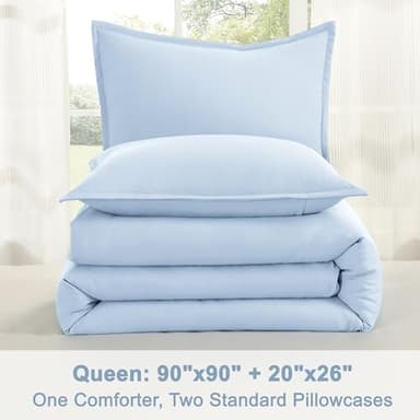 Litanika Comforters Light Blue Queen Size, 3 Pieces Lightweight Solid Bedding Comforter Set, All Season Fluffy Bed Set (90x90In Comforter & 2 Pillowcases) - Image 9
