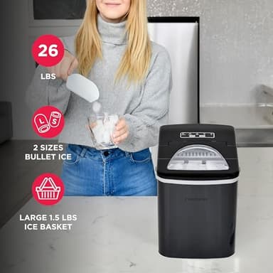 Frigidaire 26 Lbs per Day Portable Compact Maker, Ice Making Machine, Black Stainless, Medium - Image 3