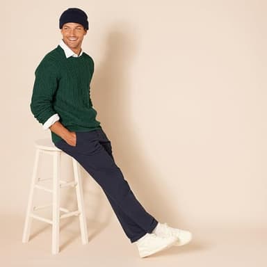 Amazon Essentials Men's Long-Sleeve 100% Cotton Fisherman Cable Crewneck Sweater, Dark Green, Medium - Image 5