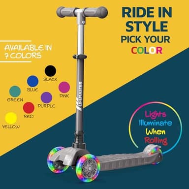 Lifemaster Mini 3-Wheel Kids Scooter with Multi-Color Wheel Lights – 4-Height Adjustable Handlebar, Wide Anti-Slip Deck, Child Safety Certified, Boys & Girls Ages 2+ Supports Up to 110 lbs, Gray - Image 8