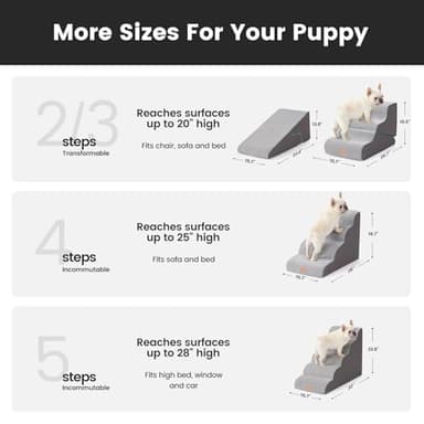 Gardner Pet Dog Stairs for Small Dogs 16.5" H, 2 in 1 Transformable 3-Step Pet Stairs and ramp, Dog Steps for Couch (13-20 in) with Durable Non-Slip Waterproof Cover and CertiPUR-US Certified Foam - Image 3