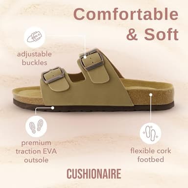 CUSHIONAIRE Lane Cork Footbed Sandals for Women – Comfortable Double Buckle Slip-On with Genuine Suede Footbed & Arch Support Slides for Women Footwear, TAUPE 8.5 - Image 4