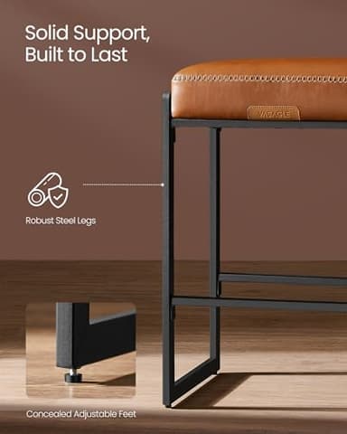 VASAGLE EKHO Collection - Bar Stools Set of 2, Counter Height Bar Stools, Synthetic Leather with Stitching, Mid-Century Modern Counter Stools, 26-Inch Tall, Kichen Home Bar Dining Room, Caramel Brown - Image 9
