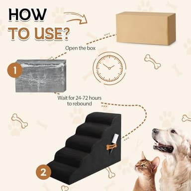 Dog Stairs, Romrol Dog Steps Ramp for High Bed and Couch, Dogs Ramp with Durable Non-Slip Waterproof Fabric Cover, Pet Stairs for Small Dogs and Cats or Pets Joints, 4-TiersBlack - Image 3
