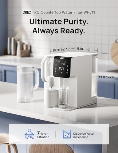 Dreo Reverse Osmosis Water Filter Countertop, 7-Stage RO Water Filtration System, 3:1 Pure to Drain, Portable Water Pitchers for Home Kitchen, No Installation, Reduce TDS, BPA Free - Image 2