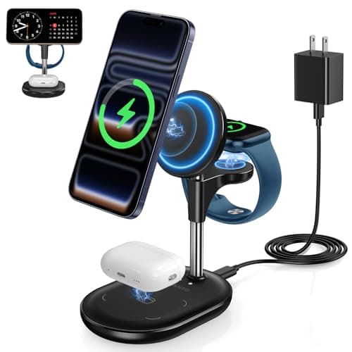 Hevanto 3 in 1 Wireless Charging Station for Apple MagSafe Charger, 15W Fast Qi-Certified Magnetic Mag-Safe Charger Stand for iPhone 17 16 15 14 13 12 Apple Watch AirPods Series, Gifts for Men - Image 1