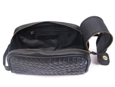 10" Premium Leather Toiletry Travel Pouch With Waterproof Lining | King-Size Handcrafted Vintage Dopp - Kit, Gift for Father's Day By Aaron Leather Goods (Black) - Image 4