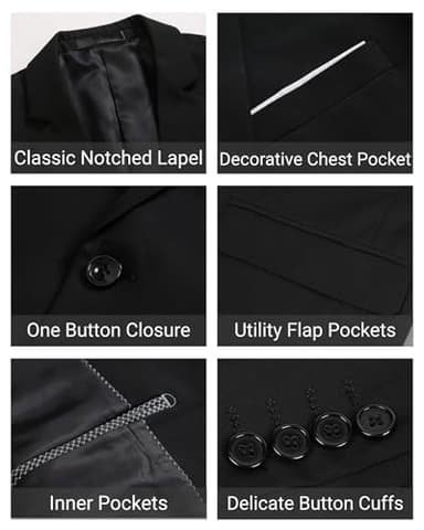 Cloudstyle Men's 2-Piece Suits Slim Fit 1 Button Dress Suit Jacket Blazer & Pants Set A/Black - Image 5