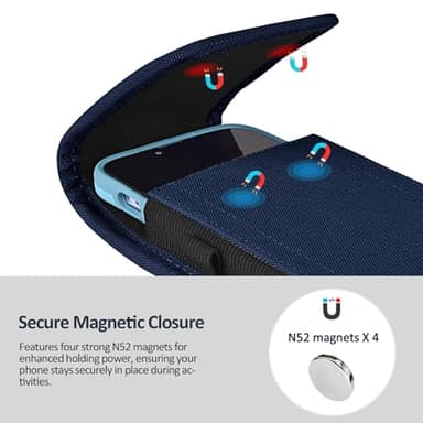 ACCKUO Phone Holster for Belt with Metal Clip and Magnetic Closure Compatible with iPhone 16/15/14/13/12 Pro and Non-Pro, Galaxy S25 S24 S23 S22 for Everyday Protection, M-Blue - Image 3