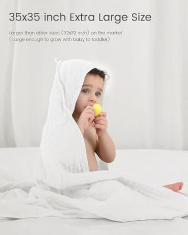 FAVERDIIY 35x35 Inch 2 Pack 100% Muslin Cotton Baby Bath Towel, Hooded Baby Towels for Newborn, Soft Baby Beach Towels with Hood for Infants, Toddlers and Kids, Essentials Must Haves Dusty Pink+ White - Image 4