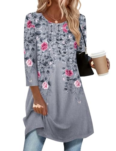 Zeagoo Summer Tops Trendy Three-Quarter Sleeve Women Shirts Floral Print Casual Blouses Business Outfits 2025 - Image 1