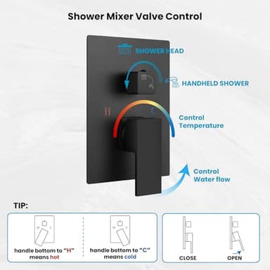 gotonovo Rainfall Bathroom Shower System Rain Shower Head and Handle Set Wall Mounted Shower Complete Combo Solid Brass Pressure Balancing Shower Mixer Valve 10 Inch Matte Black - Image 7