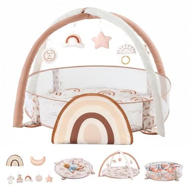 Crisschirs 6-in-1 XL Large Baby Gym & Ball Pit, Play Mat & Play Gym, Combination Baby Activity Gym with Milestone Cards for Sensory Exploration and Motor Skill Development, Balls are not Included - Image 1