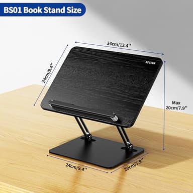 BESIGN BS01 Book Stand for Reading, Adjustable Book Holder, Ergonomic Laptop Stand with Elastic Page Clips for Music Scores, Recipe, Tablet, Laptop (Black) - Image 3