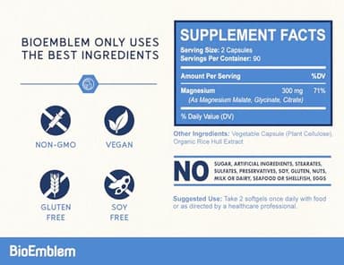 BioEmblem Triple Magnesium Complex | 300mg of Magnesium Glycinate, Malate, & Citrate for Muscles, Nerves, & Energy | High Absorption | Vegan, Non-GMO | 180 Capsules - Image 2