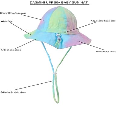DASMINI Baby Girls Sun Hat Cute Flower Toddler Summer Outdoor Infant Beach Wide Brim(White+tie dye2,6-24M) - Image 3