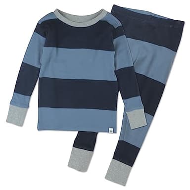 HonestBaby Boys Organic Cotton 2-Piece Snug Fit Pajama Set, Rugby Stripe Navy, 3T - Image 1