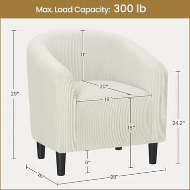 Yaheetech Accent Barrel Chair, Corduroy Fabric Club Chair, Furry Sherpa Elegant Armchair with Cozy Soft Padded, Suitable for Living Room Bedroom Reception Room Office, Beige - Image 3
