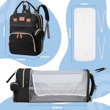 JSTPRO Diaper Bag Backpack, Large Diaper Bag with Changing Station, Baby Bag, New Mom Gifts, Lightweight Waterproof Unisex Diaper Bag with Insulated Pockets and USB Charging Port, Black - Image 7