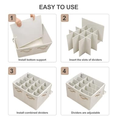 TOPIA HOME Shoe Organizer for Closet, Foldable Shoe Box with Adjustable Dividers and Clear Cover, Space Saving Shoe Storage Organizer Cabinet with Reinforced Handles, Fits 16 Pairs, Beige TP09Y - Image 7