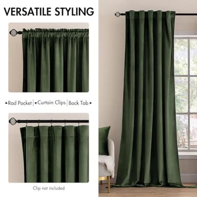 MIULEE Velvet Curtains 84 inches 2 Panels - Luxury Blackout Curtains for Bedroom Living Room Thermal Insulated Super Soft Window Drapes Rod Pocket & Back Tab, Olive Green, W52 x L84 inches - Image 2