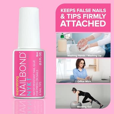 Super Strong Nail Glue for Press On Nails, Nail Tips & Acrylic Fake Nails (8ml) NYK1 NailBond Brush On Glue for Press Ons, Tips & Acrylics - Long Lasting, Maximum Strength, Mess-Free Application - Image 9
