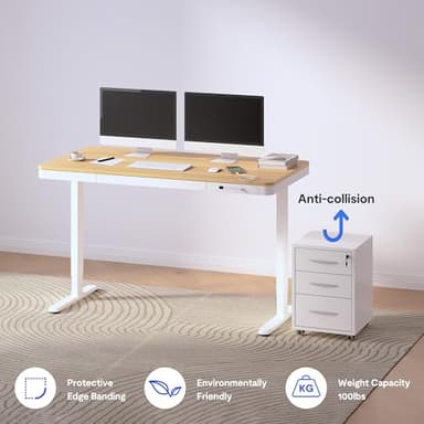 FLEXISPOT 55" Electric Standing Desk with Drawers, Quick Assembly Home Office Sit Stand Desk with Storage, USB Charging, Computer Desk for Home Office (Maple Top + White Adjustable Frame, Comhar) - Image 6