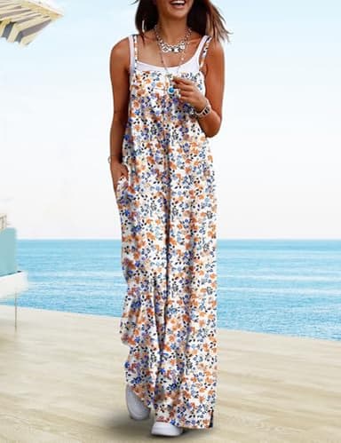 YESNO Women's Summer Casual Jumpsuits Wide Leg Overalls Floral Print Baggy Rompers with Pocket XL PZZCR 377 - Image 2