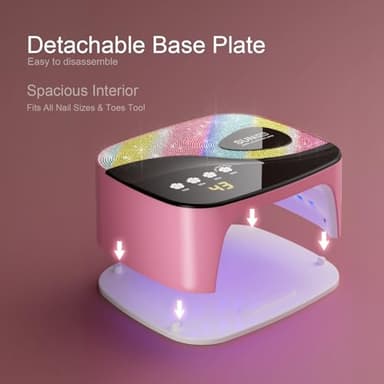 LVAINIT SUNX11 Rhinestone uv Nail Lamp - LED UV Gel Nail Dryer with Rainbow Crystal Design, 3-Second Quick Dry, Touch Screen, Detachable Base, 4 Timer Settings, for Fingernails & Toenails - Image 3