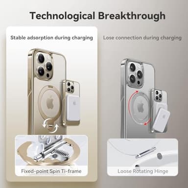 CASEKOO Titanium 360° Rotatable Magnetic Stand for iPhone 15 Pro Case [Compatible with Magsafe][16FT Military Protection] Slim 15 Pro with Kickstand Ring Phone Cover 6.1'', Antique Gold - Image 8