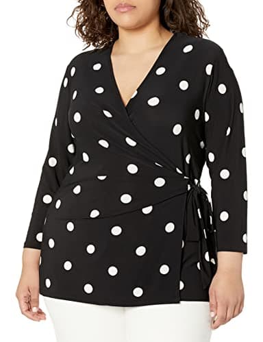 Anne Klein Printed ITY 3/4 SLV WRAP TOP (H22) - Image 1