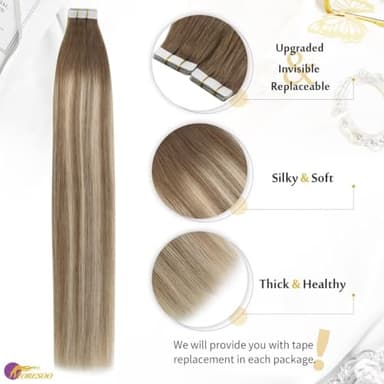 Moresoo Tape in Hair Extensions Human Hair,22 Inch 10 Pcs 25 Gram,#8/22/8 Balayage Light Brown and Platinum Blonde, Seamless Hair Extensions Fashion - Image 2