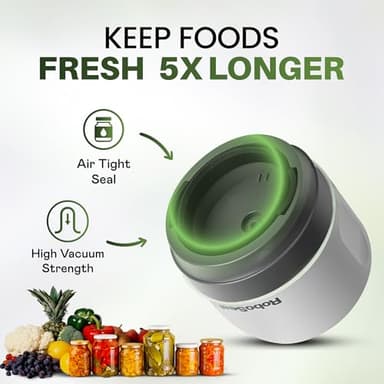 RoboSeal Rechargeable Mason Jar Vacuum Sealer for Mason Jars Wide & Regular Mouth, One Touch Operation Canning, 50 Jar Lids & Jar Opener Included, Digital Battery Indicator, Preserves Foods 5x Longer - Image 2