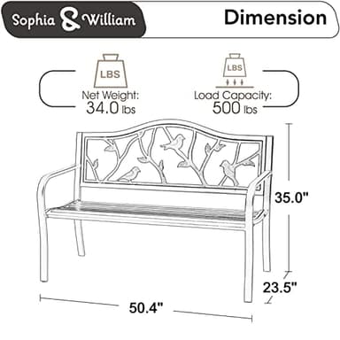 Sophia & William Outdoor Bench, Porch Bench, Garden Bench, Wrought Iron Bench with Backrest and Armrests, Bronze - Image 3