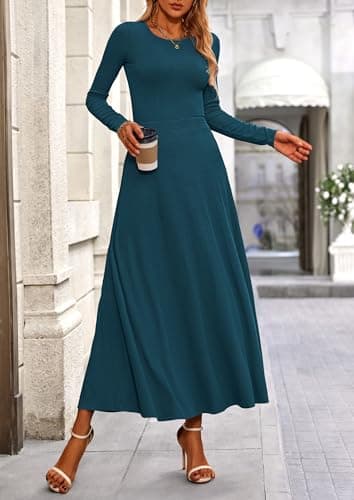 PRETTYGARDEN Women Fall Spring 2 Piece Outfits Dressy Casual Ribbed Knit Long Sleeve Crop Top Maxi Flowy Skirts Matching Sets (Lake Blue,Medium) - Image 4