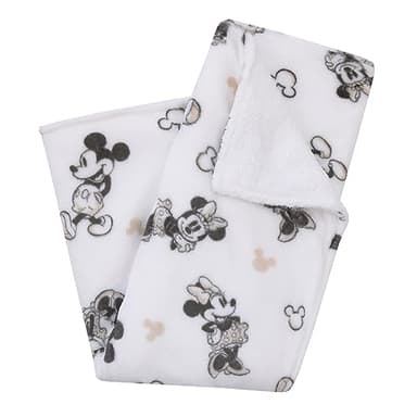 NOJO Disney Mickey and Minnie Mouse Black and White Super Soft Sherpa Baby Blanket - Image 4