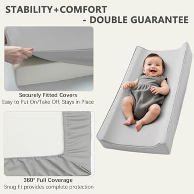Vegan Leather Changing Pad Cover - 31"X 16" - Waterproof Wipeable, Extra Thick & Portable & Non-Slip Diaper Mat - Fits Standard Changing Tables for Baby Boy Girl (Gray) - Image 5