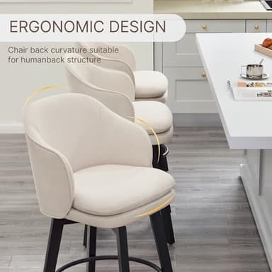Counter Height Barstools 26 inch Upholstered Swivel Bar Stools with Back and Wood Legs for Kitchen Island,Set of 4,Beige Fabric - Image 6