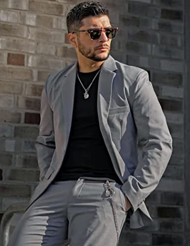 COOFANDY Mens Fitted Blazer Casual Sports Jacket Lightweight Suit Jacket Suit Coat (Light Grey XL) - Image 3