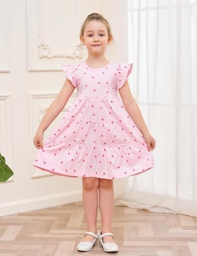 Kids Girl's Dresses Clothes Summer Spring Valentines Day Outfits Cotton Midi Ruffle Tank Sleeveless Sundress Clothing with Pockets Pink Hearts Size 12-13 Years - Image 5
