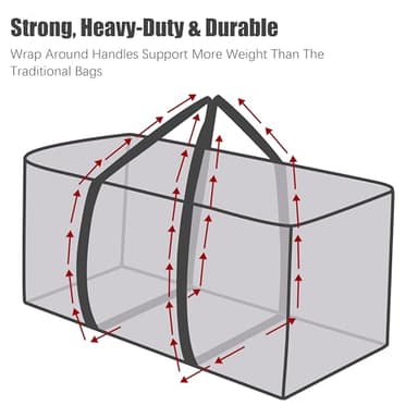 PANDA JOYS Extra Large Moving Bags with Zippers & Carrying Handles, Heavy-Duty Storage Tote for Space Saving Moving Storage, Fold Flat, Alternative to Box and Bin - 8 Pack, Semi-Transparent - Image 3
