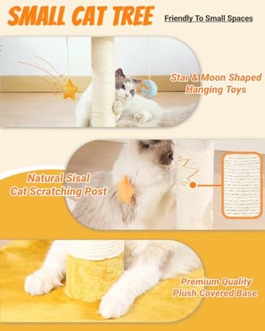 Happi N Pets Cloud Cat Tree, Cat Scratching Post with Bed, Small Cat Tree for Kittens, Cat Scratch Post with Cloud-Shaped Soft Perch & Cute Toys, Removeable Cover, Bonus Catnip - Image 3